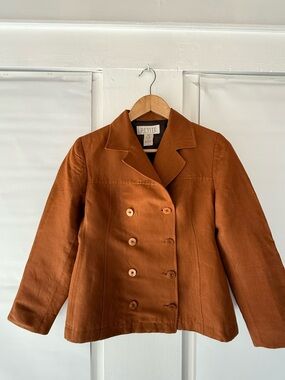 Petite Sophisticate Double-Breasted Rust Orange Pea Coat
